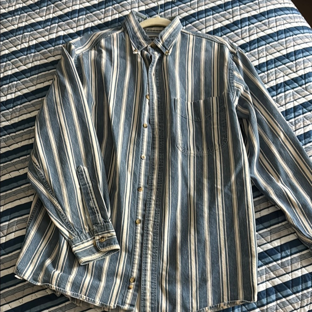 Blue and White Striped Men's Shirt